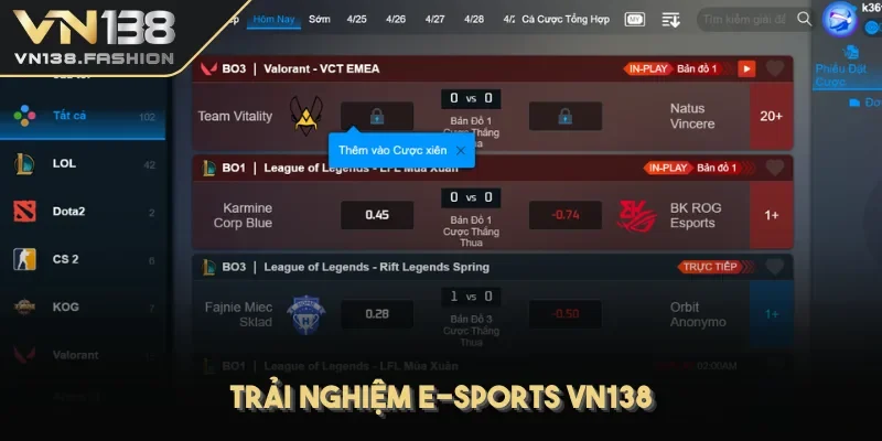 Trải nghiệm e-sports VN138 hấp dẫn